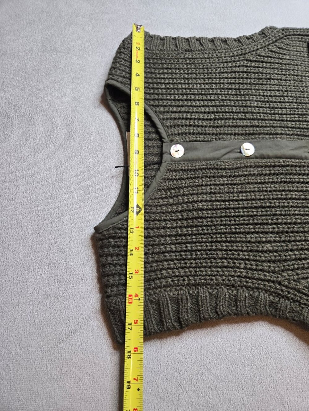 Vintage Zara Womens Green Rib-Knit Sleeveless Sweater Vest Button Front Pockets - Picture 6 of 6